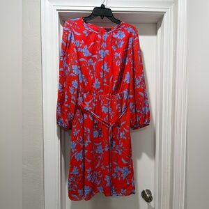 Ann Taylor Red and Blue Floral Long Sleeve Dress